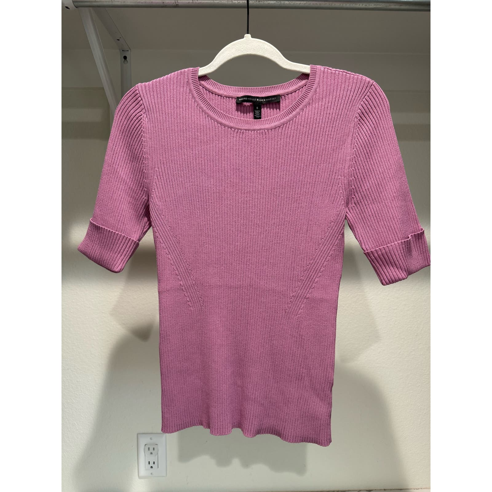 White House Black Market Purple Women's Short-Sleeve Blouse Stretchy Size Small